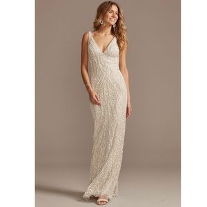 David’s Bridal Matte Sequin V-Neck Sheath Dress WGIN026 size 8